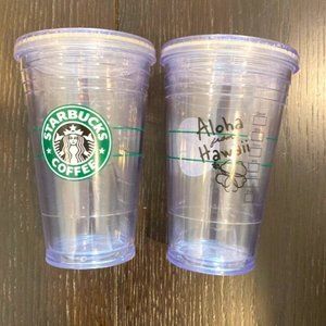 Lot of TWO: 16oz Starbucks Tumblers - one plain, 1 from Hawaii. *EUC MSRP: $40